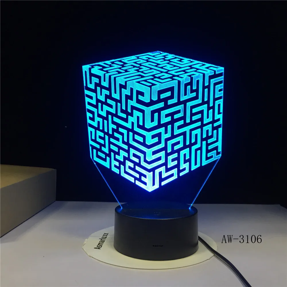 Кубическая лампа Quare 3D иллюзия светодиодная настольная 7 цветов изменение цвета