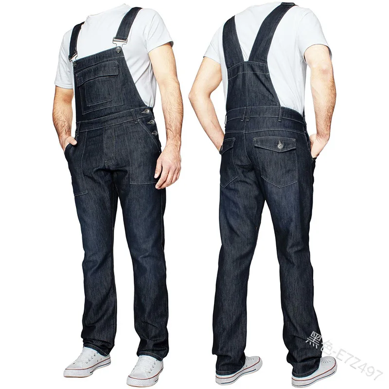 

Men Jeans Overalls Autumn Mid Waist Casual Straight Bleached Four Season Pocket Fashion Youth Jeans Lugentolo