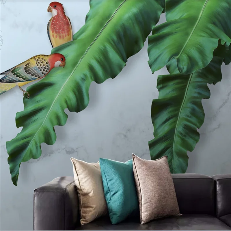 HD Ручная роспись Картина маслом лист тропического растения попугай мраморный