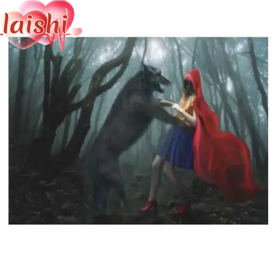 

5D Diamond Painting Red girl and wolf Full drill Mosaic Round Diamond Embroidery Cross Stitch Diamond Art Rhinestones Christmas