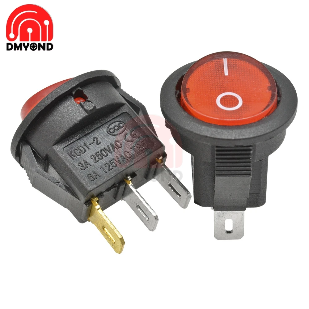 Маленький круглый 2 контактный 3 выключатель питания с светильник кой а/250 В 6 А/125