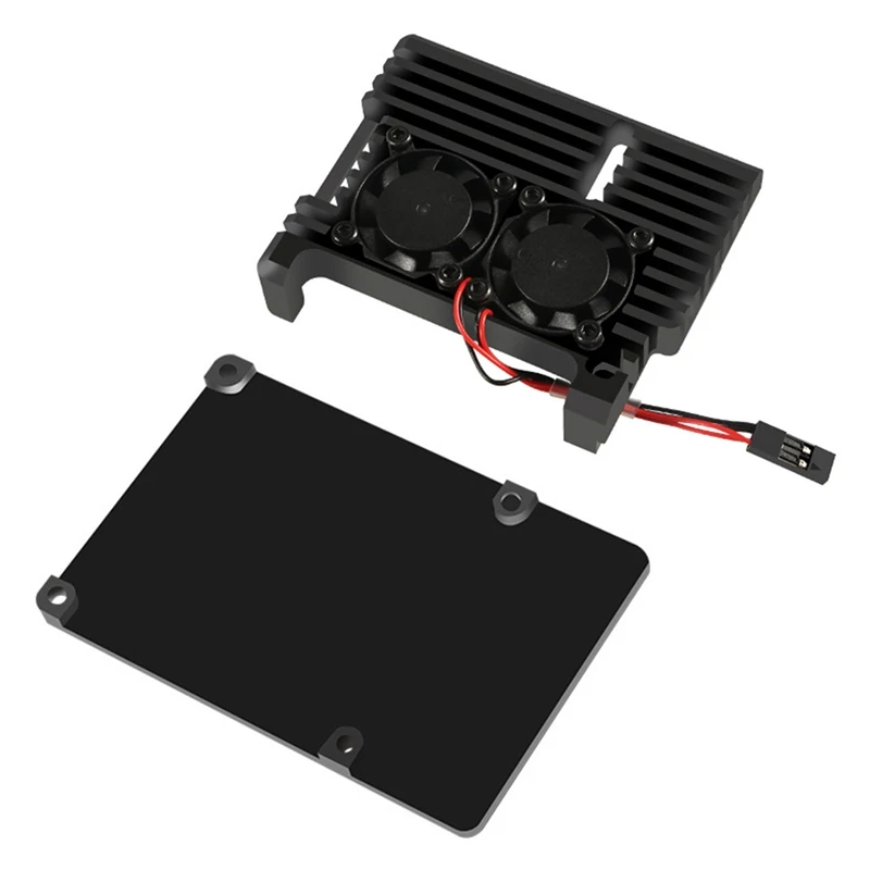 

Алюминиевый Чехол для Raspberry Pi 4B, металлический чехол с автоматическим охлаждением и теплоотводом, с термальным клеем и двумя вентиляторами