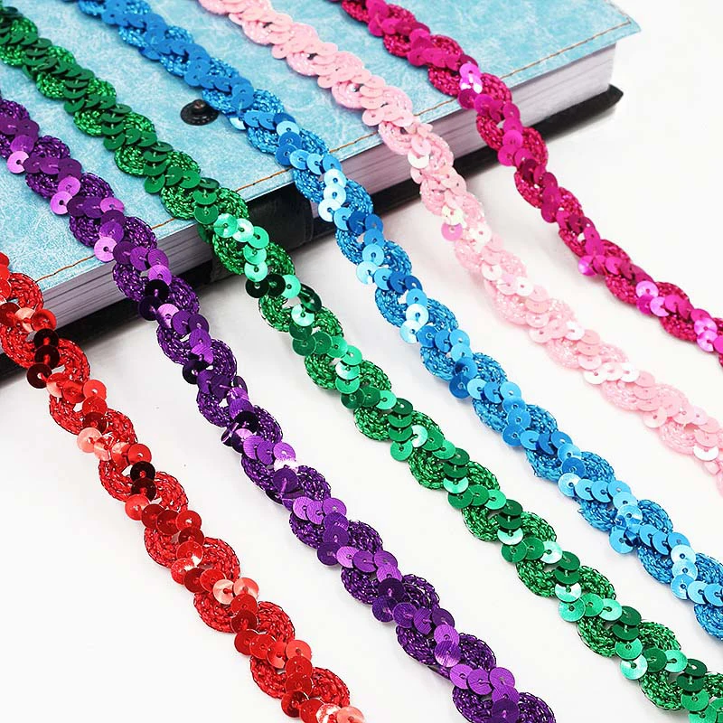 

5Meter S Shape Gold Red Sequin Lace Trim Fabric Glitter Ribbon for Garments Hat Sewing Decoration DIY Handmade Craft Accessories