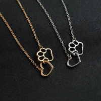 paw print heart necklace chain charm creative women jewelry accessories pendant gifts