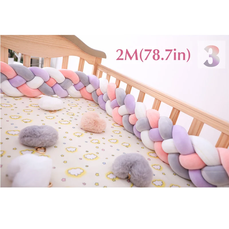 3 2m Baby Shining 4 Strands Newborn Crib Bumper 2M/3M Infant Bed Protector Room Decor 17CM(6.7in) Height Pure Weaving Plush Knot - Цвет: 3 2m