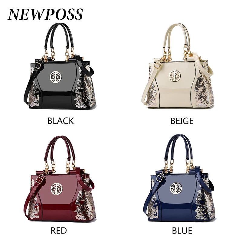 Сумка Newposs женская с вышивкой вечерняя сумочка из лакированной кожи сумка через