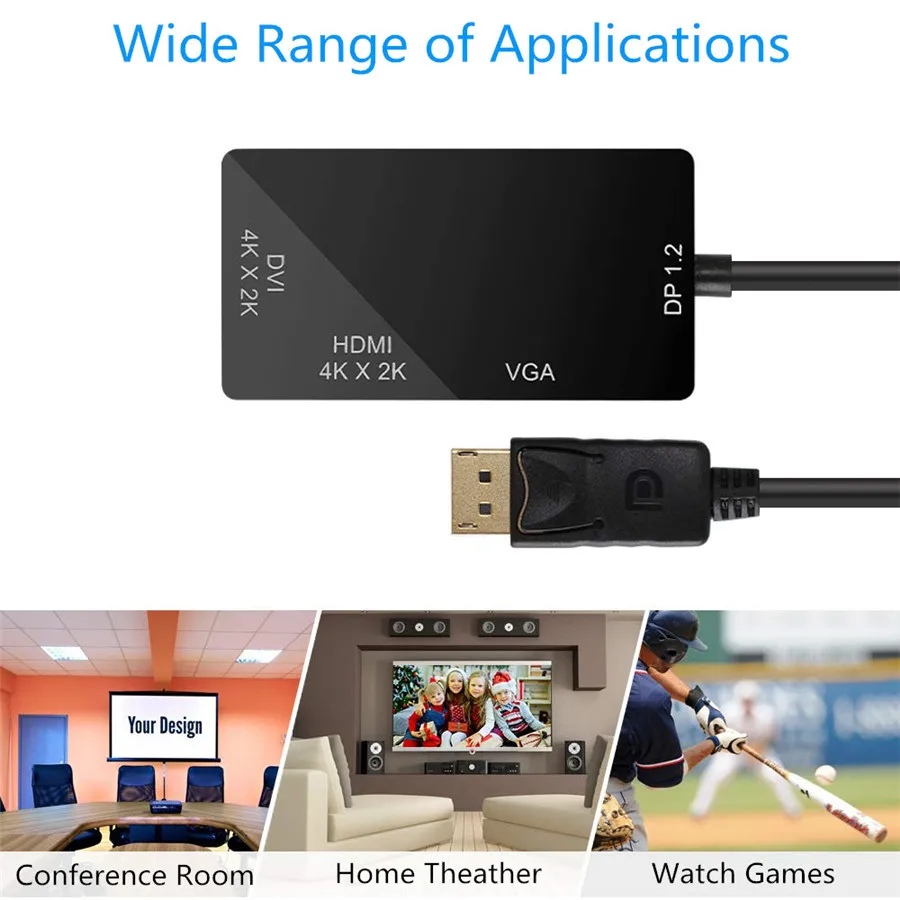 Мульти Функция Dp к HDMI/DVI/VGA для мужчин и женщин 3 в 1 адаптер конвертер кабель