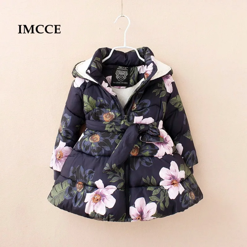 Зимние куртка для девочки Печатный Цветы Zipper Зимнее пальто девочек малышей