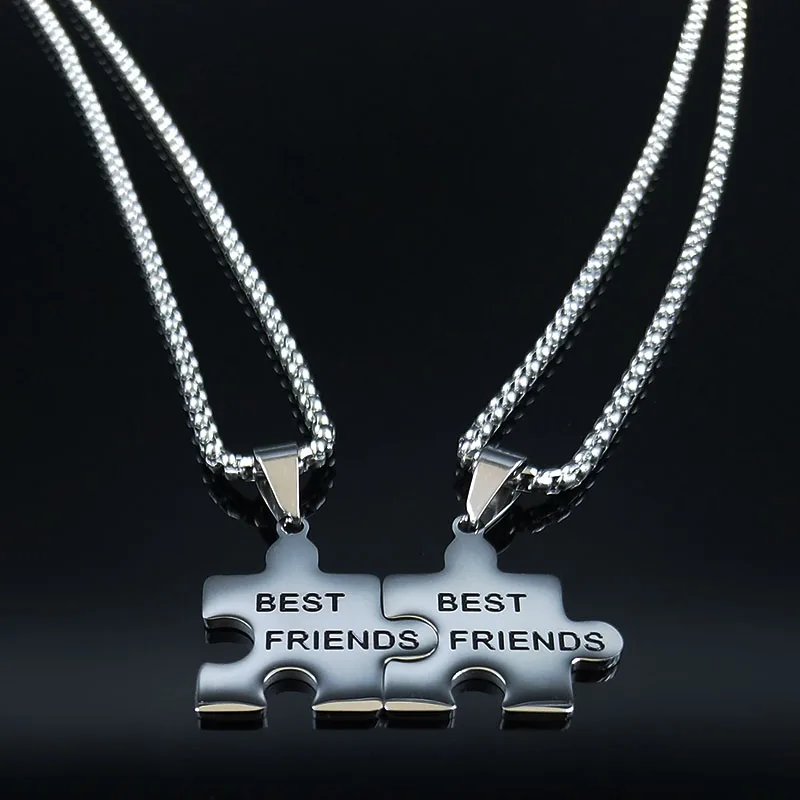 best 50cmBOX PEI Мода, пара, ожерелье BFF из нержавеющей стали для женщин, серебряный цвет, лучшие ожерелья для друга, подвески, ювелирные изделия, ожерелье N18084 - Окраска металла: best 50cmBOX PEI