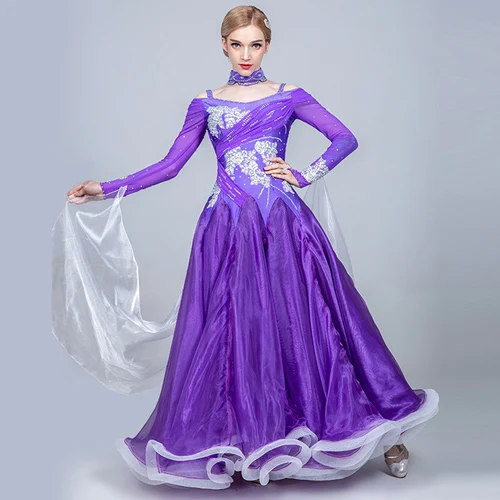 purple Платье для соревнований по бальным танцам, женское стандартное бальное платье для девочек, бальное платье для вальса с бахромой, платье для вечеринок foxtrot - Цвет: purple