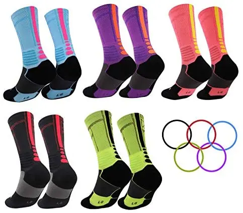 Basketball Socks 5 Pairs Per Set Running Athletic Sports Crew Socks for Men Women