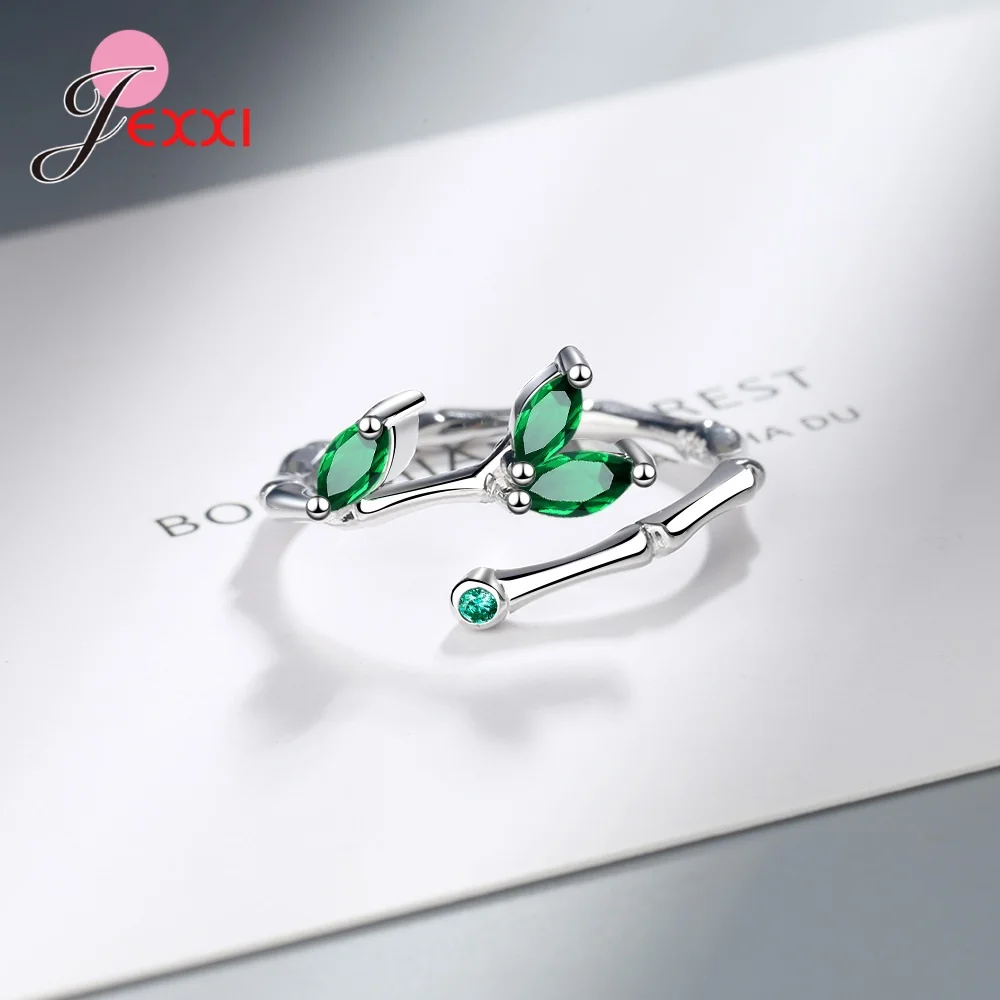 

New Trendy Women Girls 925 Sterling Silver Branch Finger Rings Adjustable Size Green Leaves Sterling Silver Wedding Party