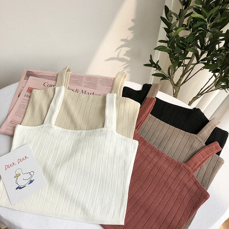 

5 colors new 2020 spring summer new women vest solid colors tank tops basic elastic short tops womens (F6222)