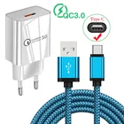 Быстрое зарядное устройство QC 3,0 с USB-портом для Samsung A72, A71, A50, A52, Huawei Nova 5T, P20 lite, P30 Pro, настенное зарядное устройство, 3A, зарядный кабель Type-C, Honor 9