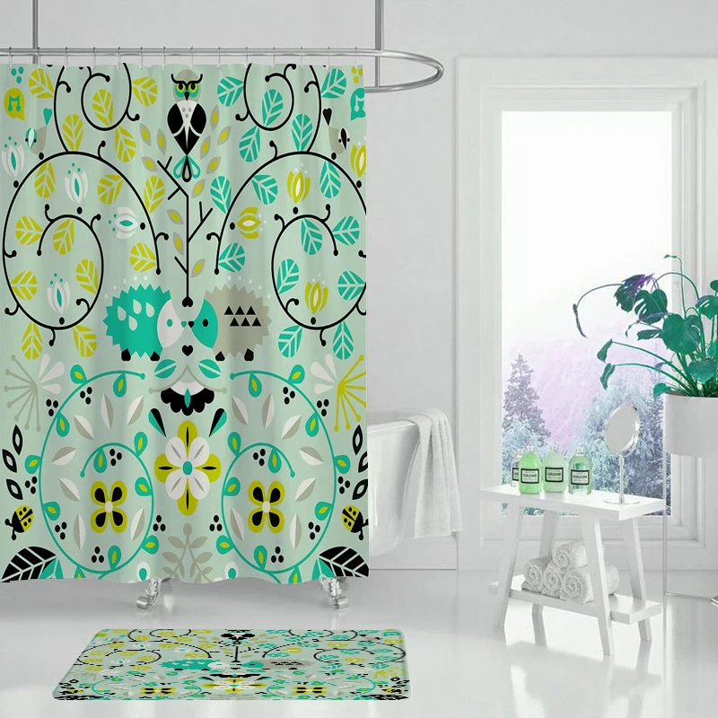 Занавески для ванной с изображением кактуса и разноцветных деревьев занавески