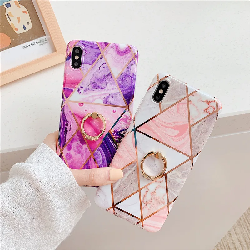 Розовый фиолетовый цвет гальванизированные мраморные чехлы для iPhone XS MAX XR X чехол