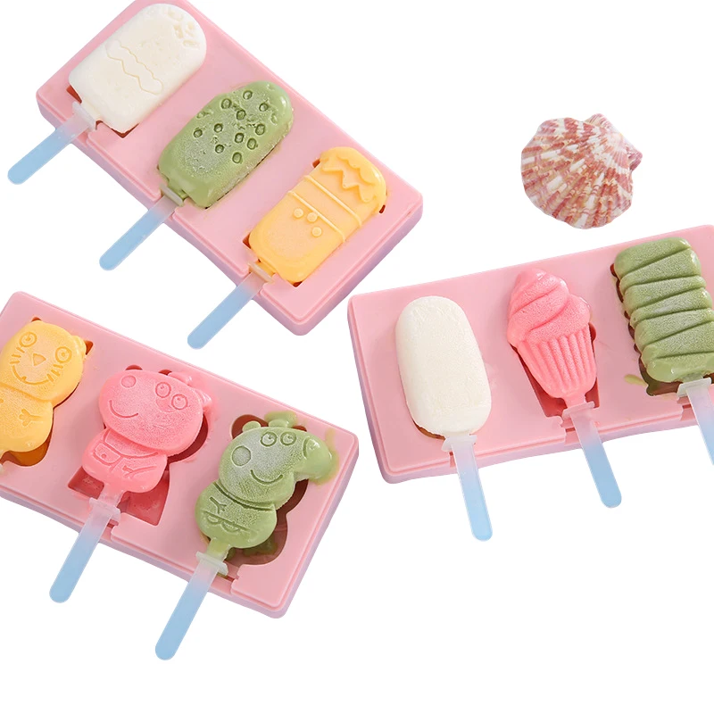 3-Grid Silicone Molds Cartoon Animal Ice Cream Mold DIY Cube Maker Jelly Cake Tools Kitchen Accessories With Popsicle Sticks | Дом и сад