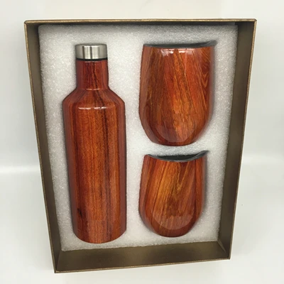 wood 6 компл./лот подарочной коробке 2*12 унций чашки глоток бокалы для вина+ 1*500 мл бутылка из нержавеющей стали Изолированная вакуумом воды кофе термос кружки - Цвет: wood