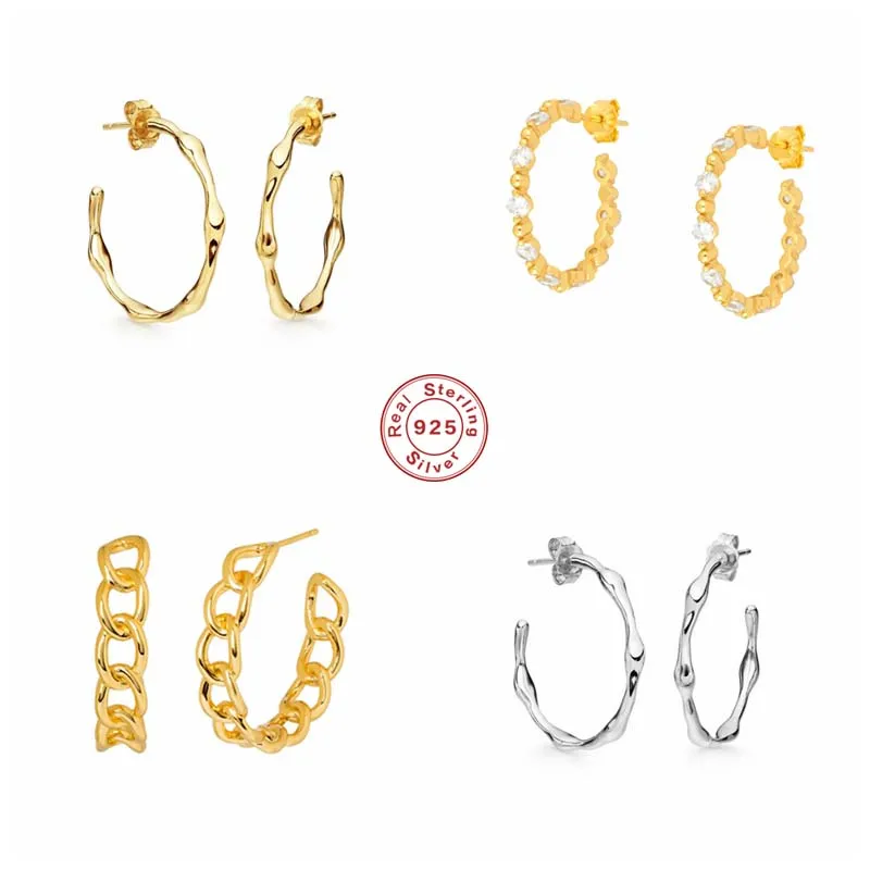 

BOAKO 925 стерлингового серебра волнистых линий серьги круглые большие бамбуковые цепи Форма открытие круглые серьги для женщин, модный подаро...