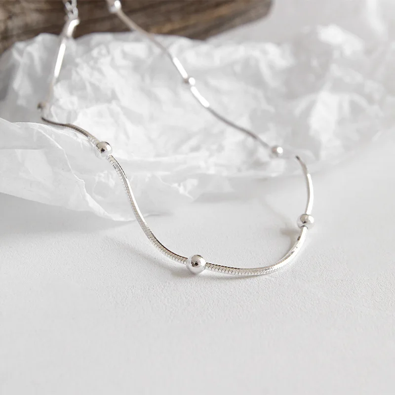 Женский браслет на ногу из серебра 925 пробы с круглыми бусинами | Украшения и