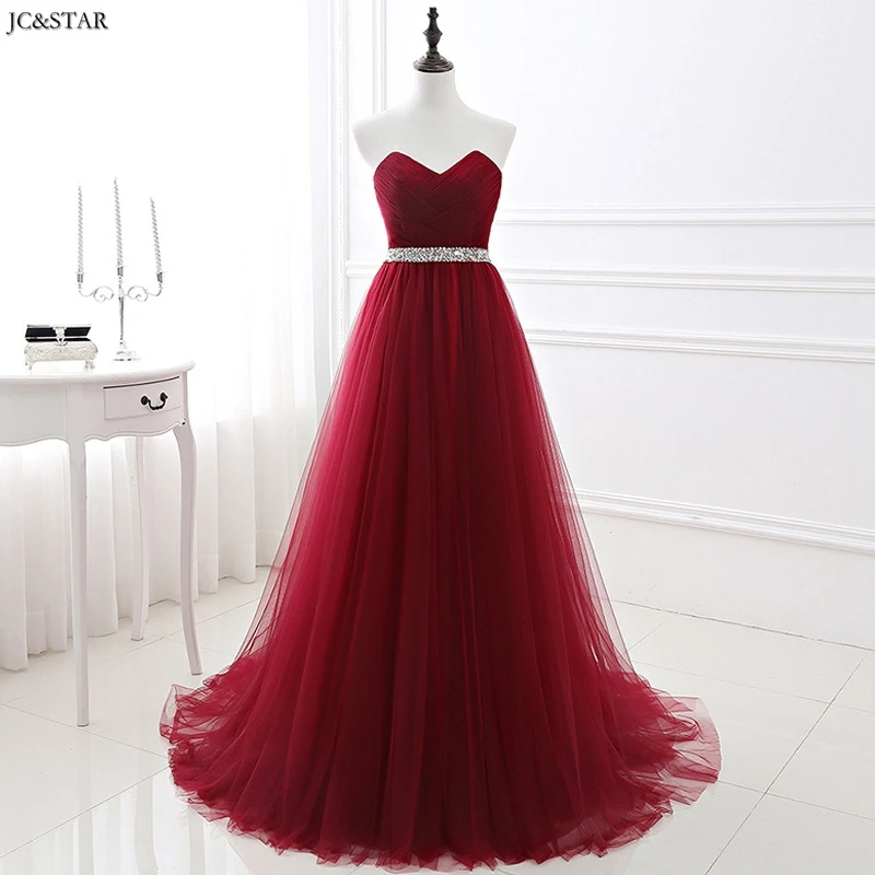 

Demoiselle d honneur tulle crystal belt sexy sweetheart A Line burgundy wedding party dress long real photo sukienka dla druhny