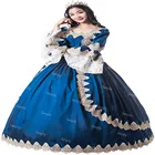 Женское пышное платье принцессы, Голубое Бальное Платье с золотыми кружевами и пышными рукавами, средневековое платье для выпускного вечера, викторианское милое платье 16, 2021