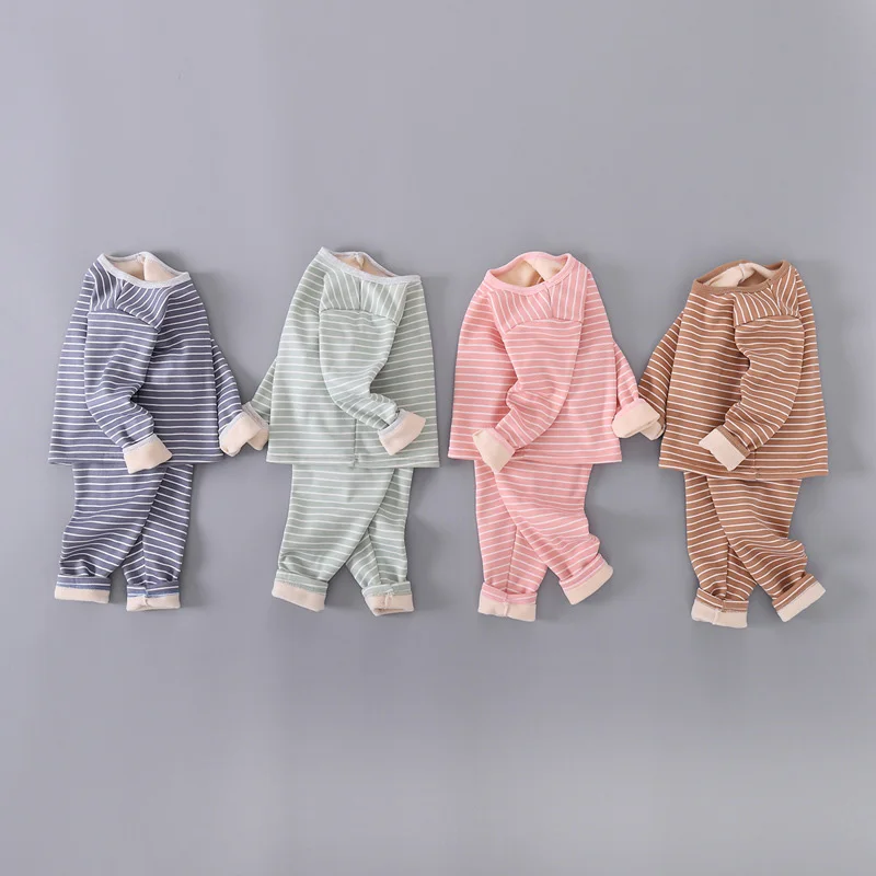 Детский пижамный комплект для мальчиков и девочек полосатые пижамы Топ штаны