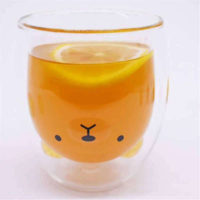 Стеклянная креативная прозрачная кружка с двойными стенками мультяшный медведь