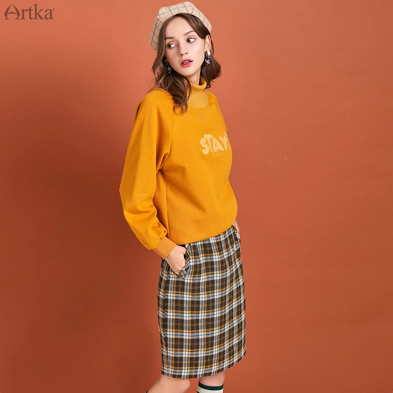 ARTKA 2019 Осень Зима Новая женская юбка винтажная Клетчатая Шерстяная Юбка с высокой