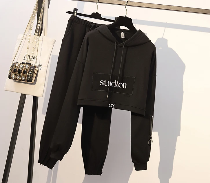 YICIYA черный плюс размер большой 4xl 5xl Женский комплект из 2 предметов спортивные костюмы Костюмы комплект из толстовки топ и брюки костюмы одежда