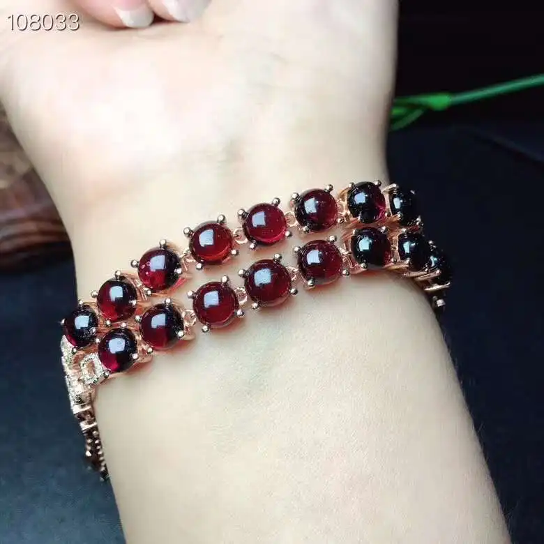 

Real And Natural Garnet chain bracelet Free shipping Natural real Garnet 925 sterling silver bracelet