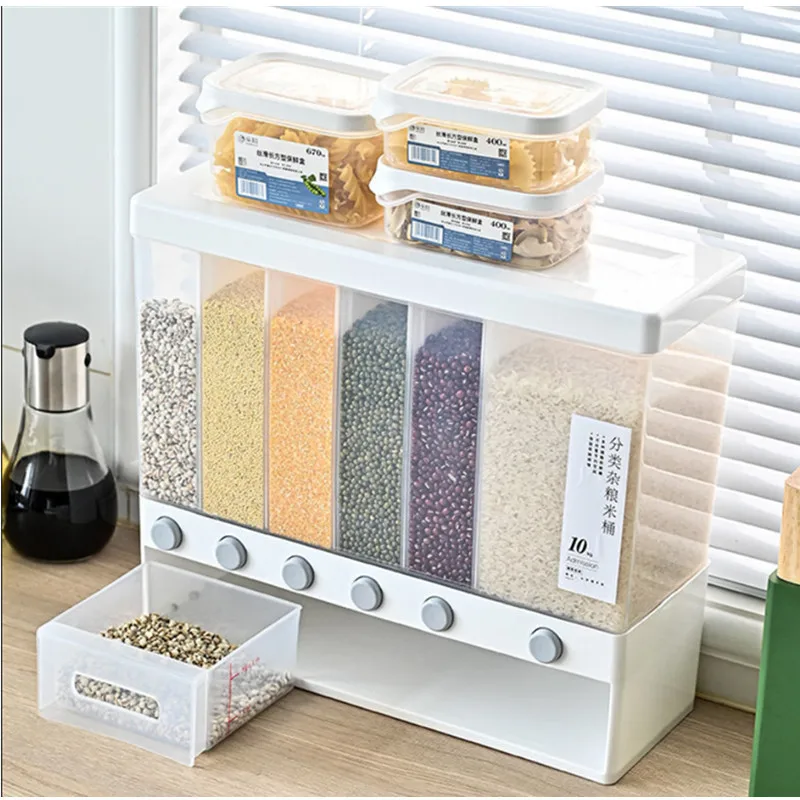 

Wall-Mounted Seperated Grain Cereal Can Rice Storage Box Classification Metering Rice Cylinder Automatic Rice Plastic