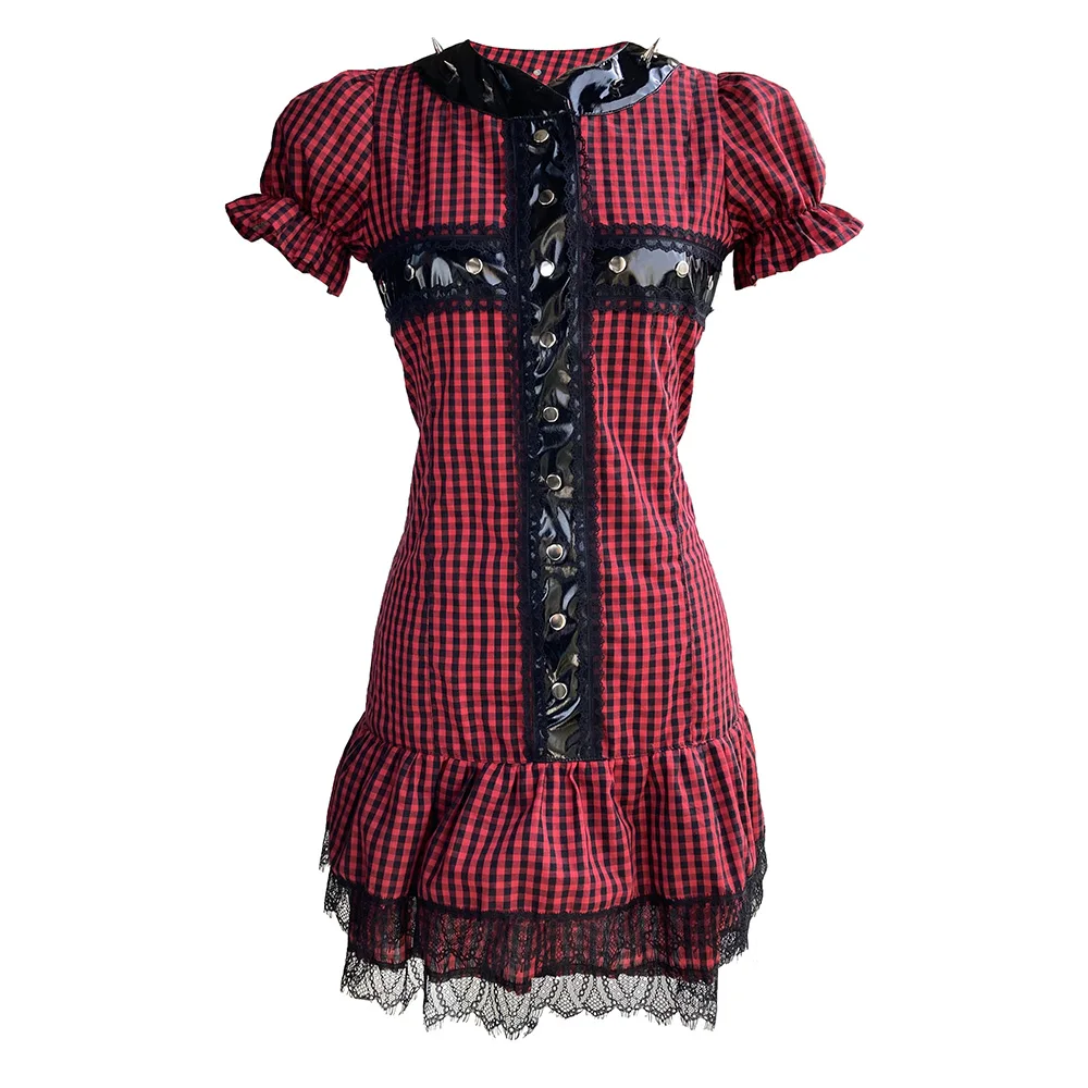 Rosetic Devil готическое клетчатое платье с перекрестными заклепками женские летние