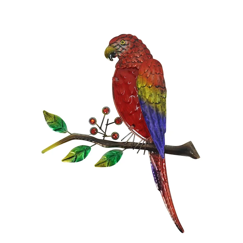 

Metal Bird Parrot Wall Art with Red Glass for Home Garden Decoration Miniatures Sculptures Statues Outdoor Fairy Ornaments