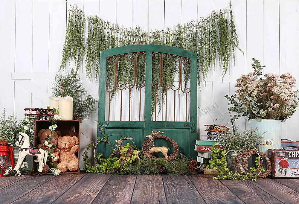 

Yellow Flower White Wood Door Kids Cake Smash Backdrop Garden Portrait Spring Newborn Birthday Background Photography Studio