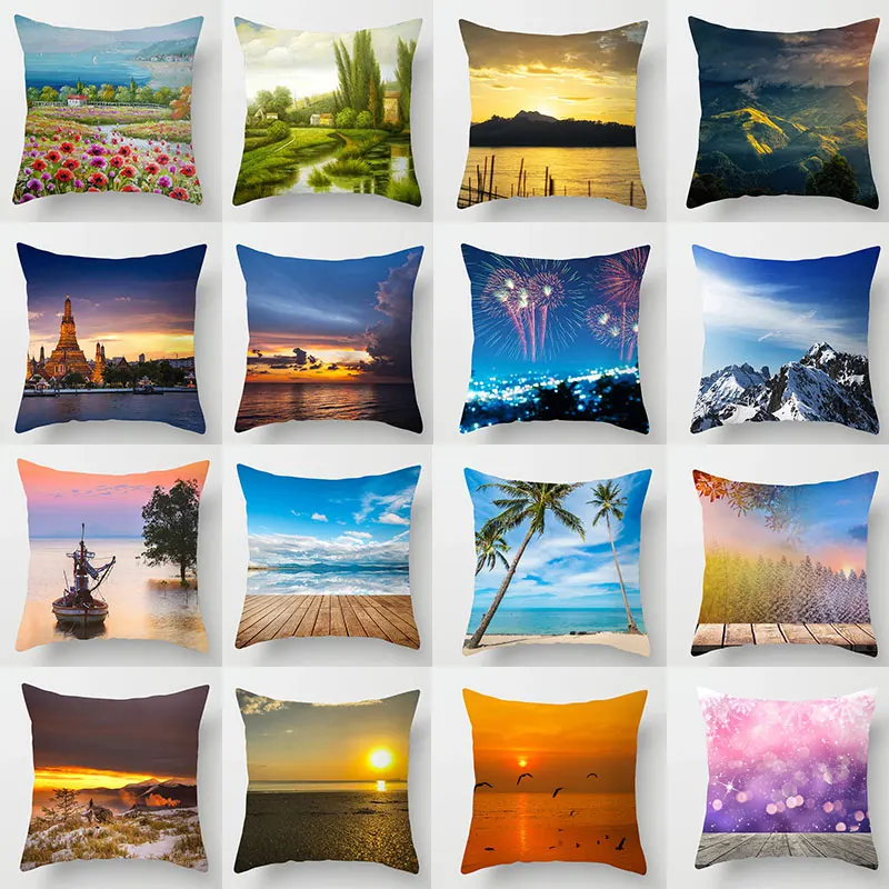 

45*45cm Throw Pillow Cover Seascape Sunset Rustic Printed Cushion Cover Decorative Pillowcase for Sofa Car Seat Livingroom Decor