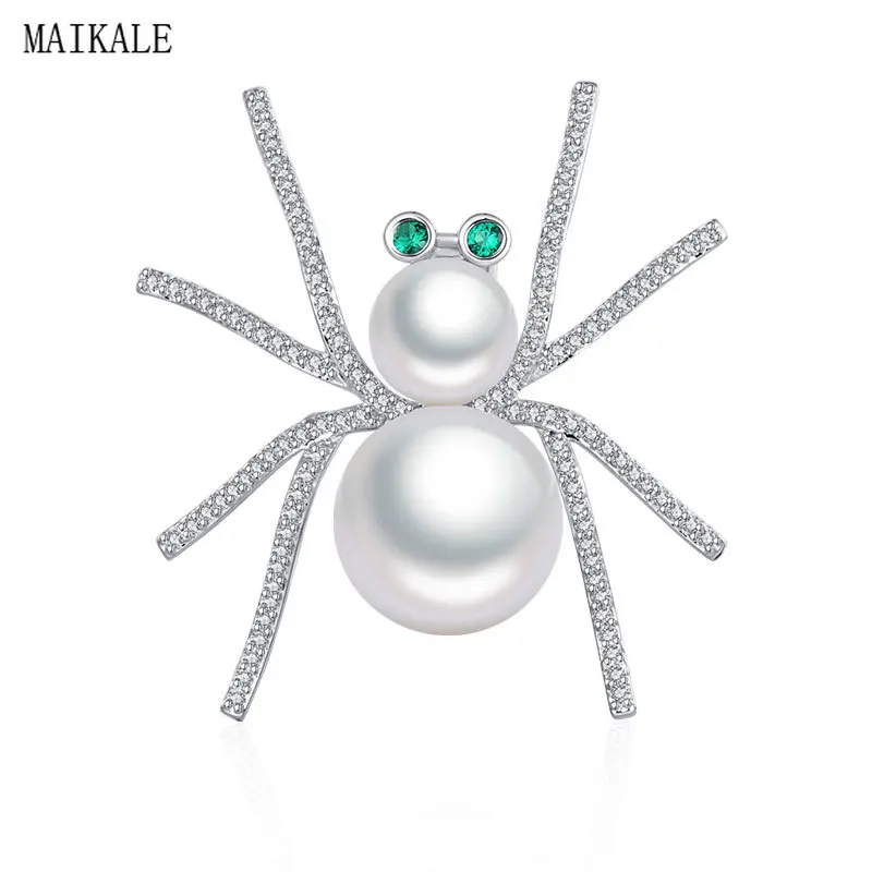 

MAIKALE Vintage Spider Brooch Pins Insect Cubic Zirconia Pearl Brooches for Women Men Clothes Dress Scarf Charms Jewelry Gift
