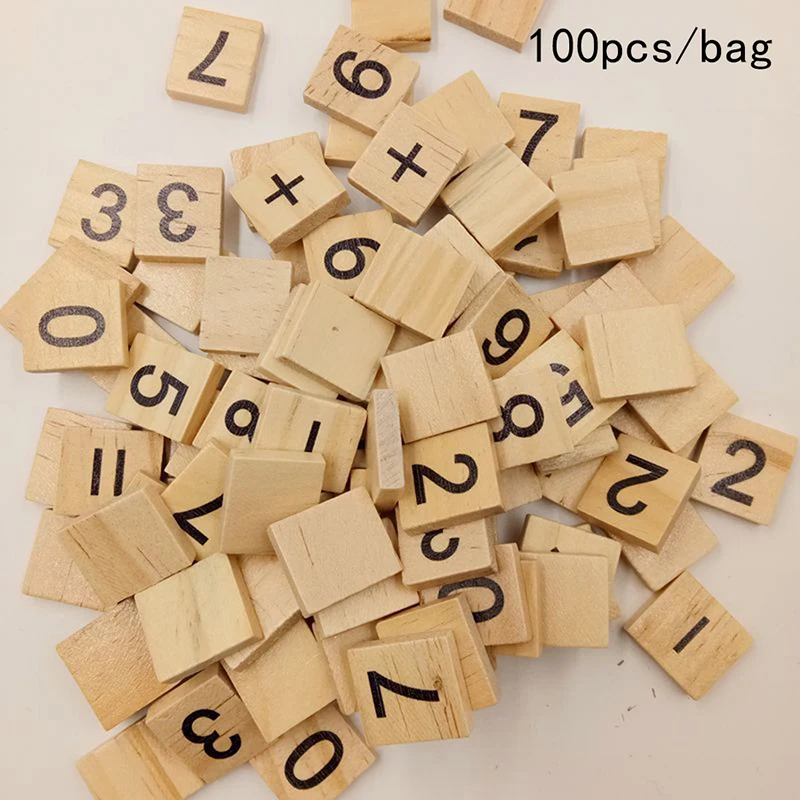 

100Pcs Wood Tiles Letter Alphabet Number Craft Wooden English Words Digital Puzzle