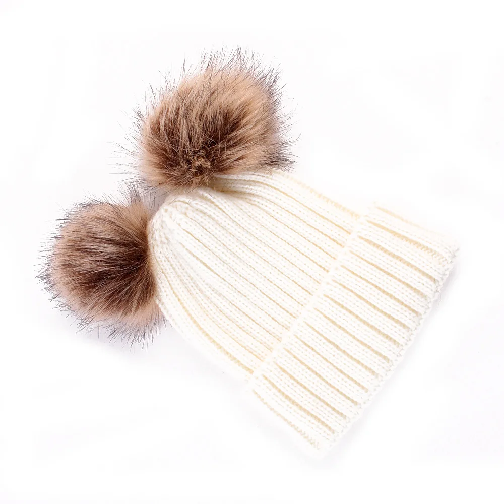 

New Kadies Knitted Double Ball Wool Hats Can Be Customized For European And American Winter Ladies Warm Hats