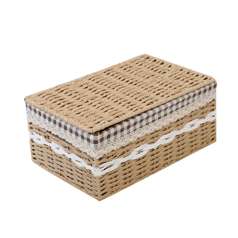

Woven Dust-Proof Storage Box Wicker Fabric Underwear with Lid Snack Storage