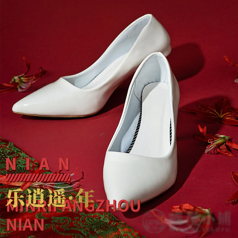 

Pre-sale Game Arknights cos LeXiaoyao Nian white shoes cosplay customize props lowheeled leather shoes