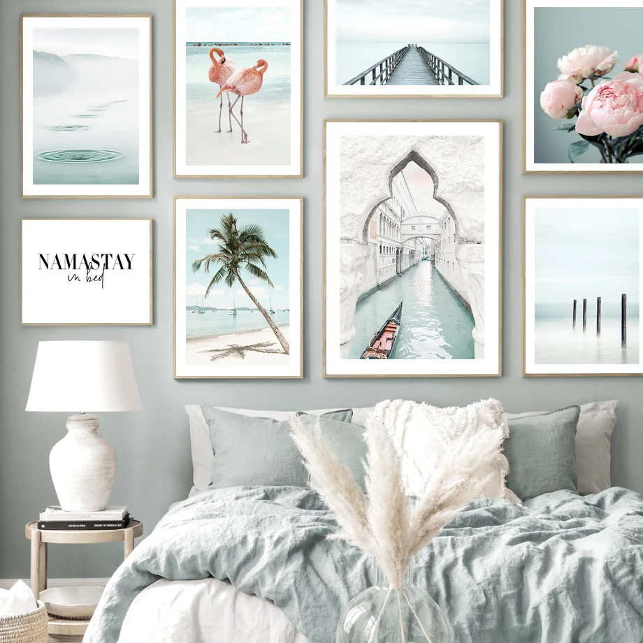 

Venice City Building Landscape Canvas Painting Sea Flowers Tree Flamingo Wall Art Nordic Poster Home Wall Decor Mural Pictures