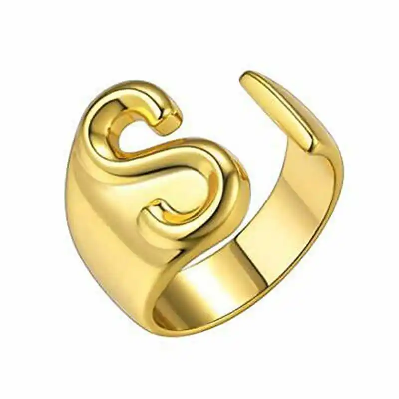 

Popular Gold Color A to Z Gold Open Adjustable Initial Letter Signet Ring