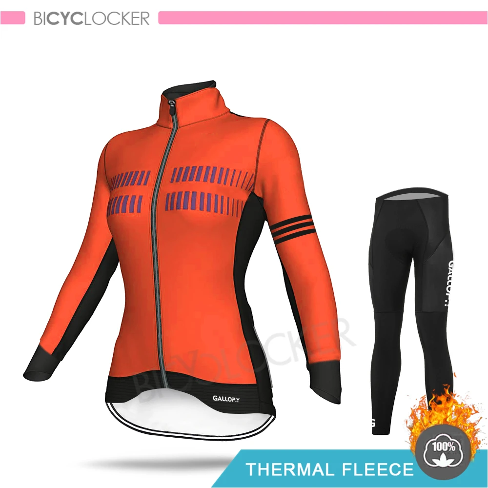 Normal Cycling Set Зимняя одежда для велоспорта куртка с длинными рукавами для шоссейного велосипеда Женская велосипедная одежда профессиональная команда Теплая Флисовая майка комплект теплый MTB - Цвет: Normal Cycling Set