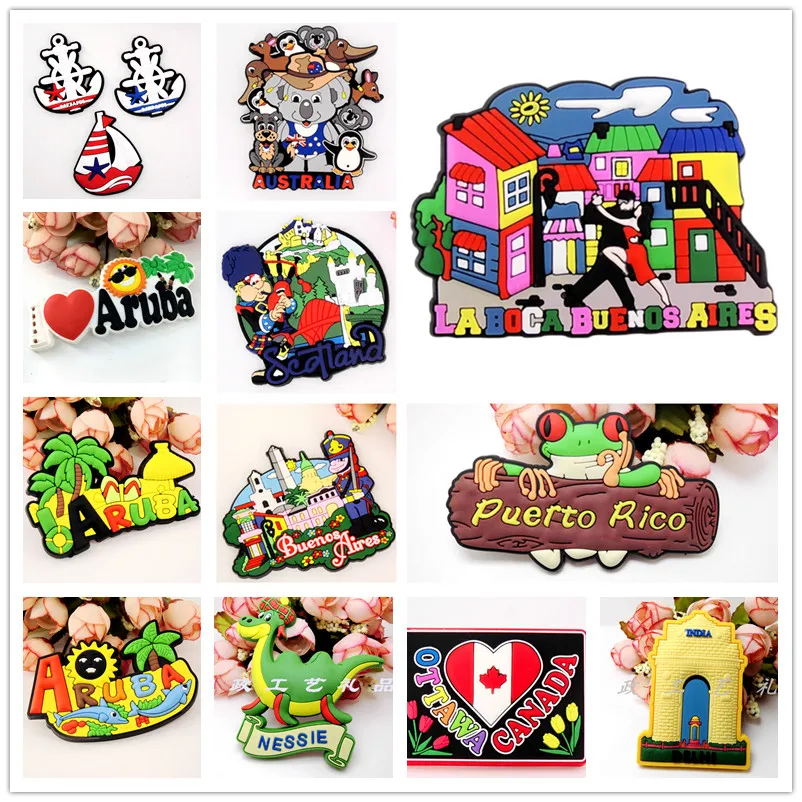 

Canada Argentina Puerto Rico Etc. Rubber Fridge Magnet Tourist Souvenirs Refrigerator Magnetic Stickers Travel collection Gift