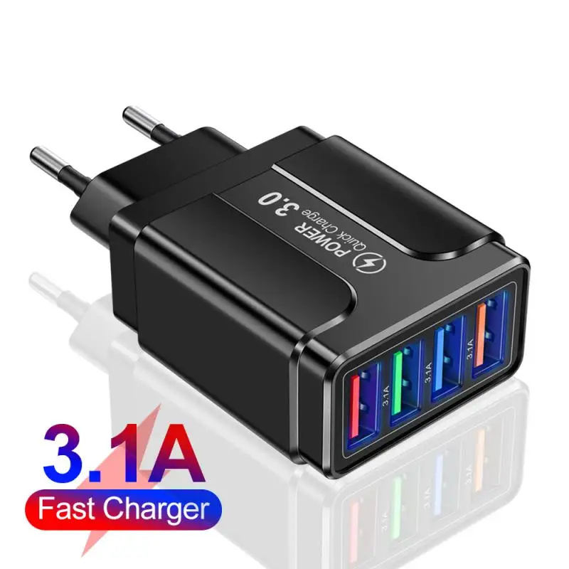 

3.1A 4usb Multi-Port Charger EU/US/UK Plug Mobile Phone Fast Charger Multiple Protection Suitable For Home, Travel, Office, Etc