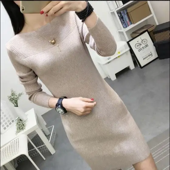 2020 осенне зимнее женское платье свитер теплые пуловеры эластичное тонкое