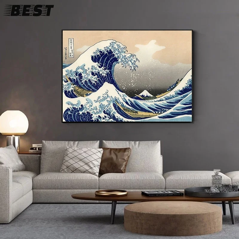 

The Great Wave of Kanagawa Ukiyoe Japanese Art Poster Vintage Wall Canvas Print Famous Painting Living Room Decoration Picture