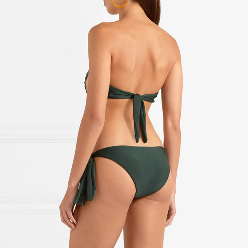 Модный женский комплект бикини без бретелек две части листья бандаж накидка