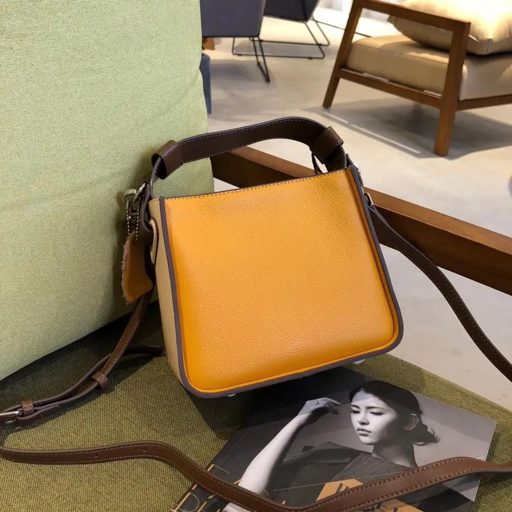 

free shipping 2020 the new style fashion panelled genuine cow leather women handbag one shoulder bag crossbody bag 20cm 5color